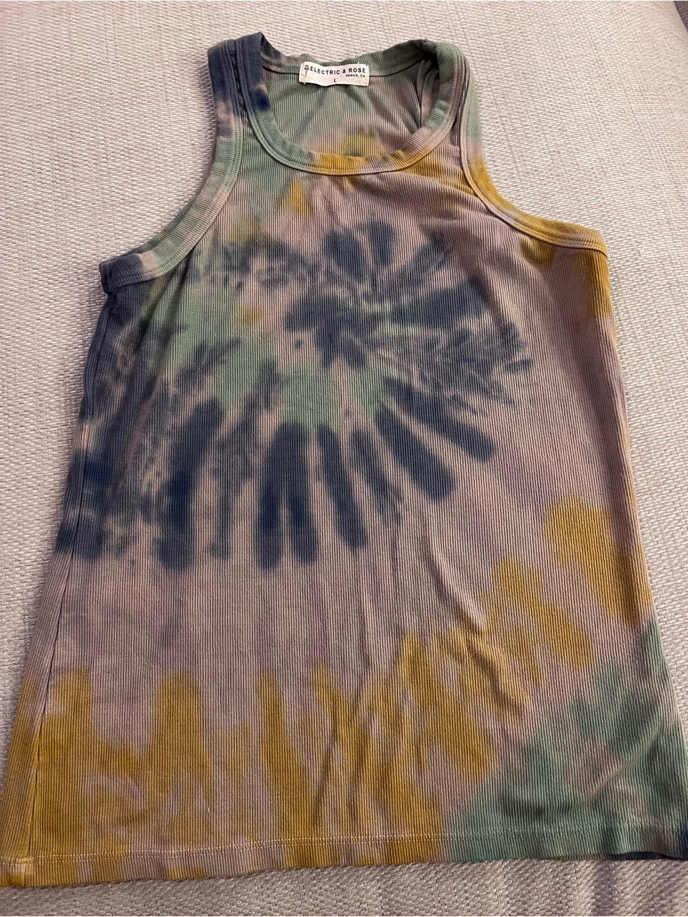 Electric & Rose women’s ribbed tie-dye tank top, size Large L